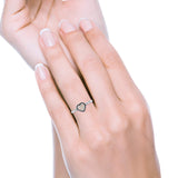 Heart Statement Fashion Petite Dainty Thumb Ring Lab Created White Opal Oxidized Solid 925 Sterling Silver