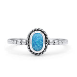 Oval Statement Fashion Thumb Ring Lab Created Blue Opal Oxidized Solid 925 Sterling Silver