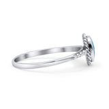 Oval Statement Fashion Thumb Ring Lab Created Blue Opal Oxidized Solid 925 Sterling Silver