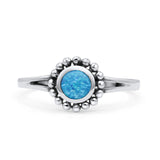 Beaded Flower Vintage Style Round Oxidized Statement Fashion Thumb Ring Lab Created Blue Opal 925 Sterling Silver