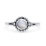 Beaded Flower Vintage Style Round Oxidized Statement Fashion Thumb Ring Simulated Mother of Pearl 925 Sterling Silver
