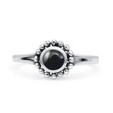 Beaded Flower Vintage Style Round Oxidized Statement Fashion Thumb Ring Simulated Black Onyx 925 Sterling Silver
