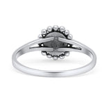 Beaded Flower Vintage Style Round Oxidized Statement Fashion Thumb Ring Simulated Black Onyx 925 Sterling Silver