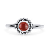 Beaded Flower Vintage Style Round Oxidized Statement Fashion Thumb Ring Simulated Red Agate 925 Sterling Silver
