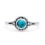 Beaded Flower Vintage Style Round Oxidized Statement Fashion Thumb Ring Simulated Turquoise 925 Sterling Silver