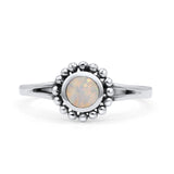 Beaded Flower Vintage Style Round Oxidized Statement Fashion Thumb Ring Lab Created White Opal 925 Sterling Silver