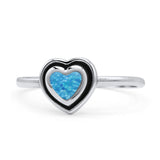 Heart Statement Fashion Petite Dainty Thumb Ring Lab Created Blue Opal Oxidized 925 Sterling Silver