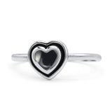 Heart Statement Fashion Petite Dainty Thumb Ring Simulated Black Onyx Oxidized 925 Sterling Silver