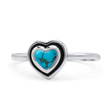 Heart Statement Fashion Petite Dainty Thumb Ring Simulated Turquoise Oxidized 925 Sterling Silver