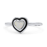 Heart Statement Fashion Petite Dainty Thumb Ring Lab Created White Opal Oxidized 925 Sterling Silver
