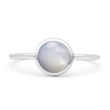 Oxidized Statement Fashion Round Petite Dainty Thumb Ring Simulated Mother of Pearl 925 Sterling Silver