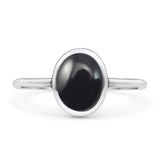 Oval Statement Fashion Petite Dainty Thumb Ring Simulated Black Onyx Solid 925 Sterling Silver