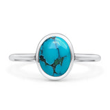 Oval Statement Fashion Petite Dainty Thumb Ring Simulated Turquoise Solid 925 Sterling Silver