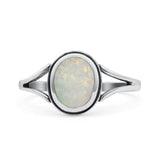 Oval Statement Fashion Thumb Ring Lab Created White Opal Oxidized Solid 925 Sterling Silver