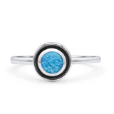 Round Thumb Ring Statement Fashion Ring Oxidized Lab Created Blue Opal Solid 925 Sterling Silver