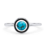Round Thumb Ring Statement Fashion Ring Oxidized Simulated Turquoise Solid 925 Sterling Silver