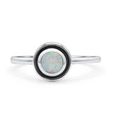 Round Thumb Ring Statement Fashion Ring Oxidized Lab Created White Opal Solid 925 Sterling Silver