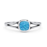 Cushion Cut Statement Fashion Petite Dainty Thumb Ring Lab Created Blue Opal Oxidized 925 Sterling Silver