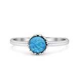 Solitaire Flower Round Oxidized Statement Fashion Thumb Ring Lab Created Blue Opal 925 Sterling Silver