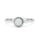 Solitaire Flower Round Oxidized Statement Fashion Thumb Ring Lab Created White Opal 925 Sterling Silver