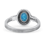 New Design Oxidized Statement Fashion Oval Thumb Ring Lab Created Blue Opal Solid 925 Sterling Silver