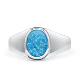 Petite Dainty Statement Fashion Oval Thumb Ring Lab Created Blue Opal Solid 925 Sterling Silver