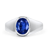 Petite Dainty Fashion Oval Thumb Ring Simulated Blue Sapphire Solid 925 Sterling Silver
