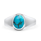 Petite Dainty Statement Fashion Oval Thumb Ring Simulated Turquoise Solid 925 Sterling Silver