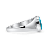 Petite Dainty Statement Fashion Oval Thumb Ring Simulated Turquoise Solid 925 Sterling Silver