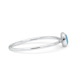 Round Fashion Statement Petite Dainty Thumb Ring Lab Created Blue Opal Solid 925 Sterling Silver