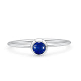 Round Fashion Statement Petite Dainty Thumb Ring Simulated Blue Lapis Solid 925 Sterling Silver