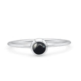 Round Fashion Statement Petite Dainty Thumb Ring Simulated Black Onyx Solid 925 Sterling Silver