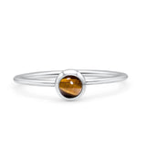 Round Fashion Statement Petite Dainty Thumb Ring Simulated Tiger Eye Solid 925 Sterling Silver