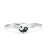Round Fashion Statement Petite Dainty Thumb Ring Simulated Yin Yang Solid 925 Sterling Silver