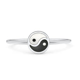 Round Statement Fashion Petite Dainty Thumb Ring Simulated Yin Yang Solid 925 Sterling Silver