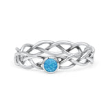 Infinity X Cross Weave Entangle Oxidized Round Statement Fashion Ring Lab Created Blue Opal Solid 925 Sterling Silver