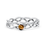 Infinity X Cross Weave Entangle Oxidized Round Statement Fashion Ring Simulated Tiger Eye Solid 925 Sterling Silver