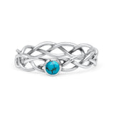 Infinity X Cross Weave Entangle Oxidized Round Statement Fashion Ring Simulated Turquoise Solid 925 Sterling Silver