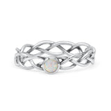 Infinity X Cross Weave Entangle Oxidized Round Statement Fashion Ring Lab Created White Opal Solid 925 Sterling Silver