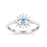 Evil Eye Thumb Ring Fashion Oxidized Round Lab Blue Opal Solid 925 Sterling Silver