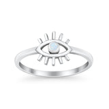 Evil Eye Thumb Ring Fashion Oxidized Round Lab White Opal Solid 925 Sterling Silver