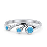 Three Stone Petite Dainty Fashion Thumb Ring Lab Created Blue Opal Solid 925 Sterling Silver