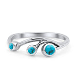 Three Stone Petite Dainty Fashion Thumb Ring Simulated Turquoise Solid 925 Sterling Silver