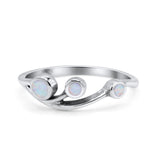 Three Stone Petite Dainty Fashion Thumb Ring Lab Created White Opal Solid 925 Sterling Silver
