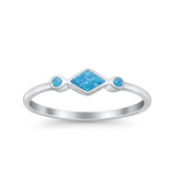 Square Vintage Style Petite Dainty Statement Fashion Thumb Ring Lab Blue Opal 925 Sterling Silver