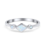 Square Vintage Style Petite Dainty Statement Fashion Thumb Ring Lab White Opal 925 Sterling Silver