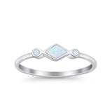 Square Vintage Style Petite Dainty Statement Fashion Thumb Ring Lab White Opal 925 Sterling Silver