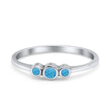 Three Stone Petite Dainty Thumb Fashion Ring Lab Created Blue Opal Solid 925 Sterling Silver