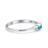 Three Stone Petite Dainty Thumb Fashion Ring Simulated Turquoise Solid 925 Sterling Silver