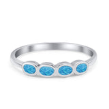 Four Stone Petite Dainty Fashion Thumb Ring Round Lab Created Blue Opal Solid 925 Sterling Silver